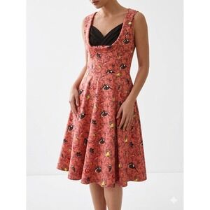 Lindy Bop Pink Bird Print Fit and Flare Dress XL Rockabilly Retro 50s Pinup
